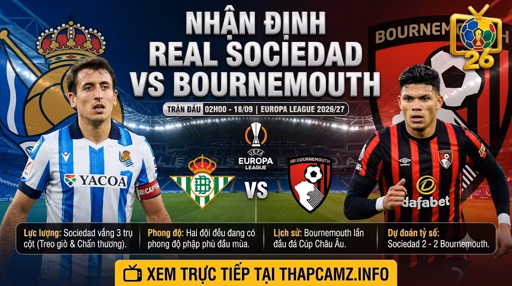 Nhận Định Real Sociedad vs Bournemouth (02h00, 18/09): Bài Test Chuyển Trạng Thái